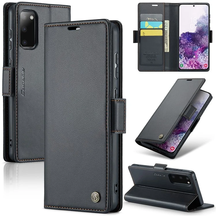 CASEME 023 Series Para Samsung Galaxy S20 4G / 5G Caso de Couro PU RFID Blocking Litchi Texture Stand Wallet Phone Cover - Preto