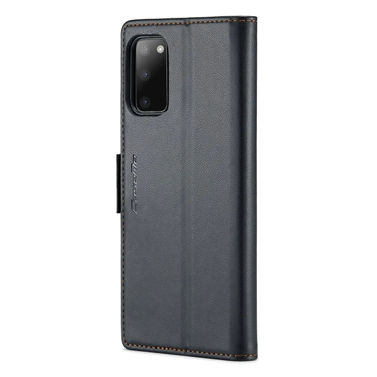 CASEME 023 Series Para Samsung Galaxy S20 4G / 5G Caso de Couro PU RFID Blocking Litchi Texture Stand Wallet Phone Cover - Preto