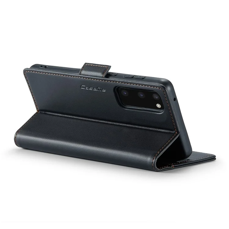 CASEME 023 Series Para Samsung Galaxy S20 4G / 5G Caso de Couro PU RFID Blocking Litchi Texture Stand Wallet Phone Cover - Preto