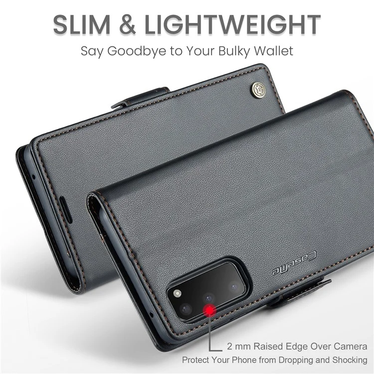 CASEME 023 Series Para Samsung Galaxy S20 4G / 5G Caso de Couro PU RFID Blocking Litchi Texture Stand Wallet Phone Cover - Preto