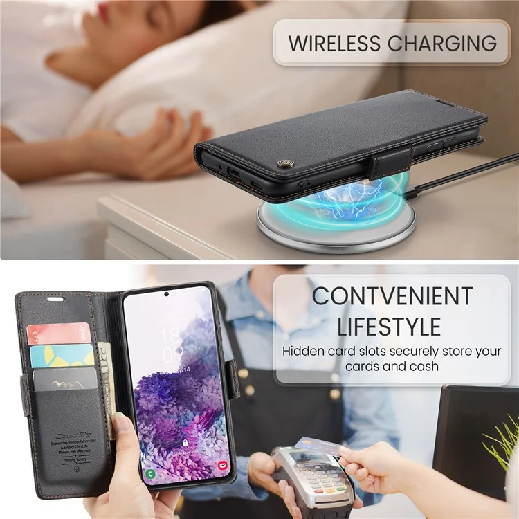 CASEME 023 Series Para Samsung Galaxy S20 4G / 5G Caso de Couro PU RFID Blocking Litchi Texture Stand Wallet Phone Cover - Preto