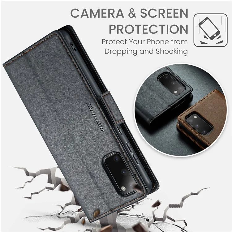 CASEME 023 Series Para Samsung Galaxy S20 4G / 5G Caso de Couro PU RFID Blocking Litchi Texture Stand Wallet Phone Cover - Preto
