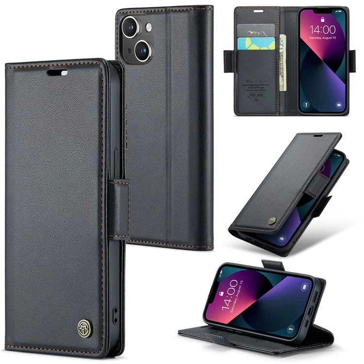 CASEME 023 Serie para iPhone 13 mini de 5,4 pulgadas Funda de cuero con bloqueo RFID Textura de litchi Flip Stand Wallet Funda de teléfono - Negro