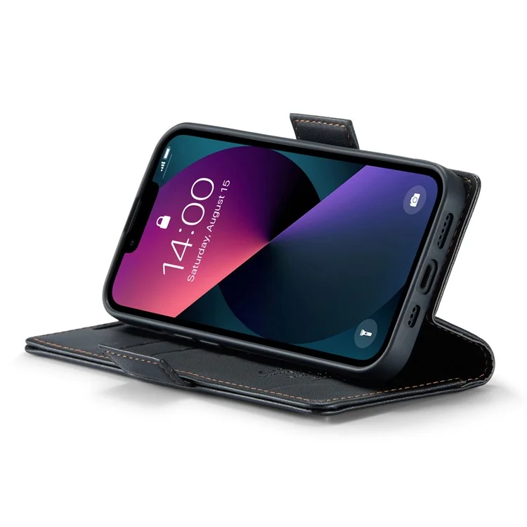 CASEME 023 Serie para iPhone 13 mini de 5,4 pulgadas Funda de cuero con bloqueo RFID Textura de litchi Flip Stand Wallet Funda de teléfono - Negro
