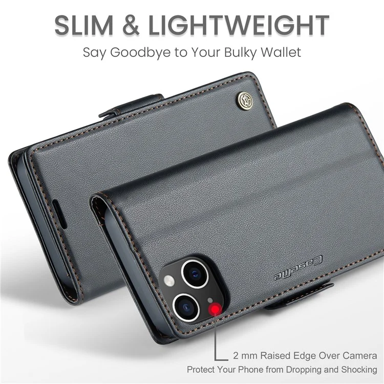 CASEME 023 Serie para iPhone 13 mini de 5,4 pulgadas Funda de cuero con bloqueo RFID Textura de litchi Flip Stand Wallet Funda de teléfono - Negro