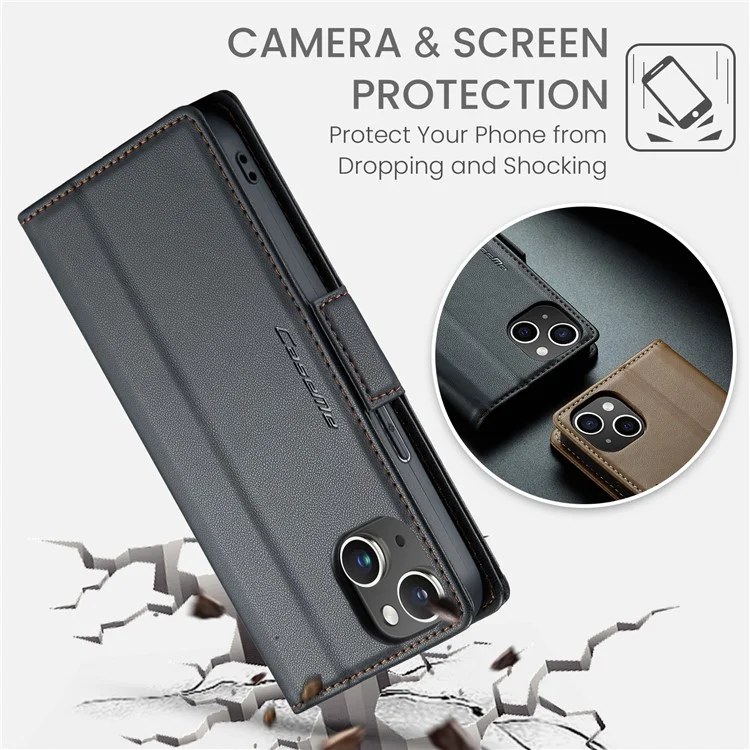 CASEME 023 Serie para iPhone 13 mini de 5,4 pulgadas Funda de cuero con bloqueo RFID Textura de litchi Flip Stand Wallet Funda de teléfono - Negro