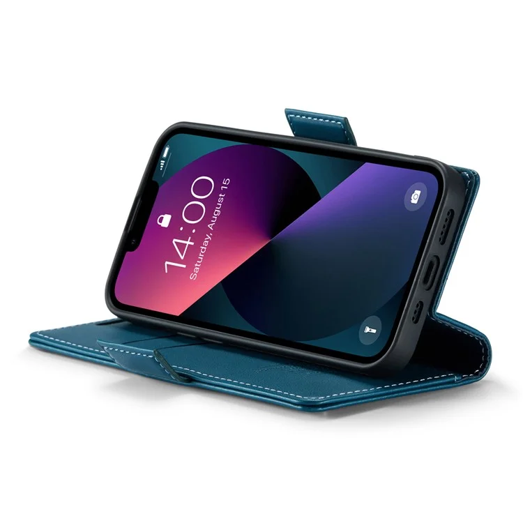 CASEME 023 Série Pour iPhone 13 mini 5.4 pouces Étui en Cuir Blocage RFID Texture Litchi Rabat Support Portefeuille Housse de Téléphone - Bleu