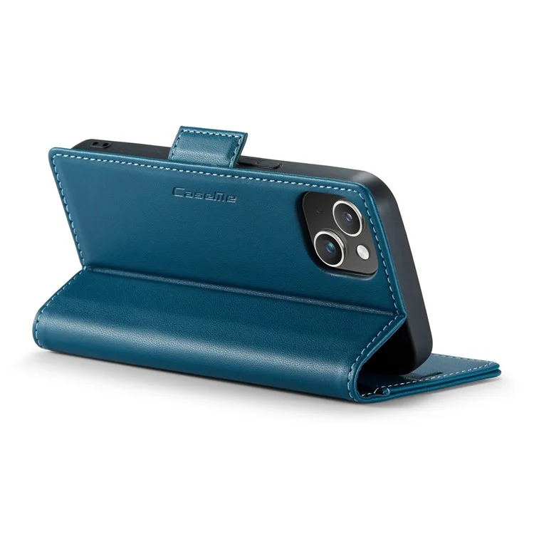 CASEME 023 Série Pour iPhone 13 mini 5.4 pouces Étui en Cuir Blocage RFID Texture Litchi Rabat Support Portefeuille Housse de Téléphone - Bleu