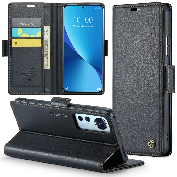 CASEME 023 Serie para Xiaomi 12 5G / 12X 5G / 12S 5G Funda de Cuero PU con Bloqueo RFID - Negro