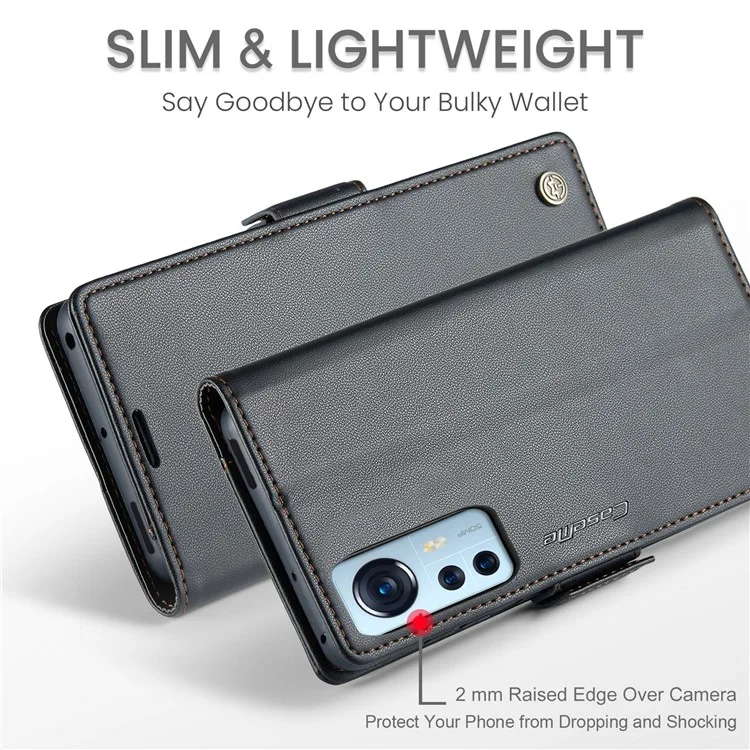 CASEME 023 Serie para Xiaomi 12 5G / 12X 5G / 12S 5G Funda de Cuero PU con Bloqueo RFID - Negro