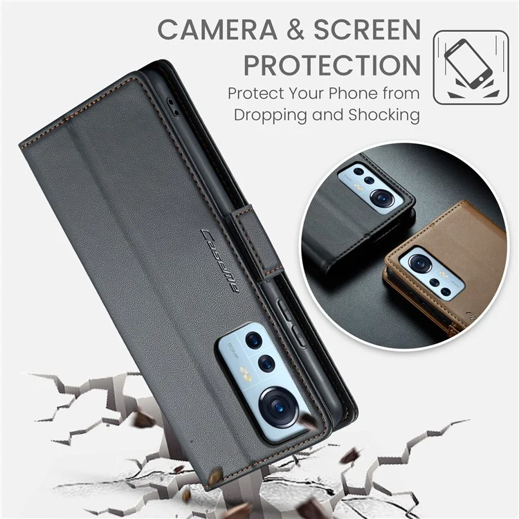 CASEME 023 Serie para Xiaomi 12 5G / 12X 5G / 12S 5G Funda de Cuero PU con Bloqueo RFID - Negro