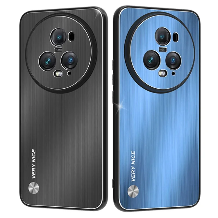 For Honor Magic5 Pro Anti-Scratch Brushed Phone Case Aluminium Alloy Back TPU Frame Defender Cover - Blue