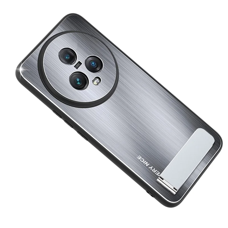 For Honor Magic5 Brushed Kickstand Phone Case Aluminium Alloy Back TPU Frame Impact-Resistant Cover - Silver
