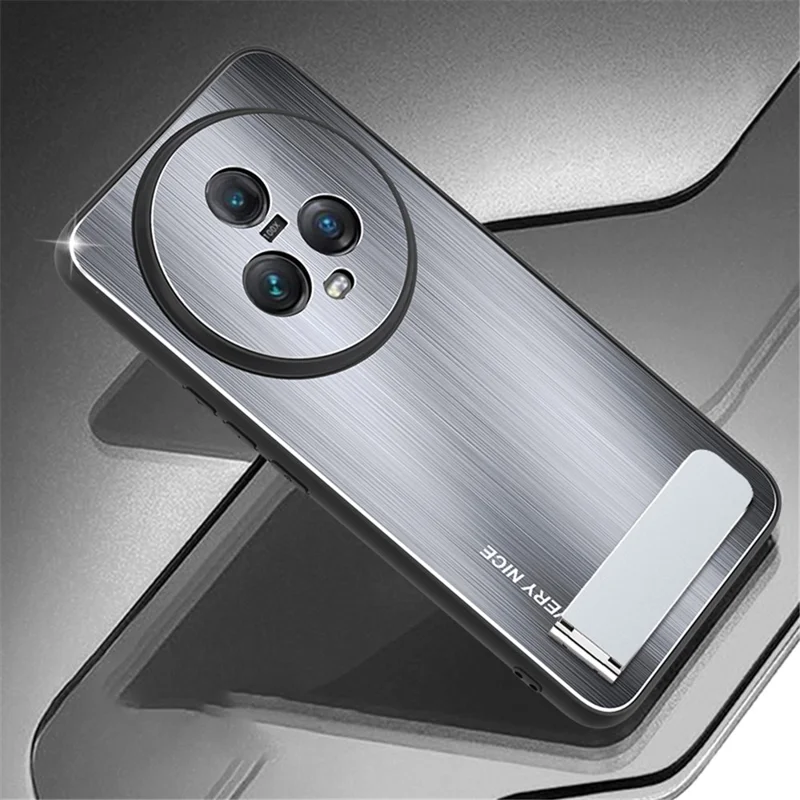 For Honor Magic5 Brushed Kickstand Phone Case Aluminium Alloy Back TPU Frame Impact-Resistant Cover - Silver