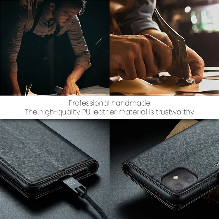 For iPhone 11 Leather Case CASEME 023 RFID Blocking 3 Card Slot Mobile Cover - Black
