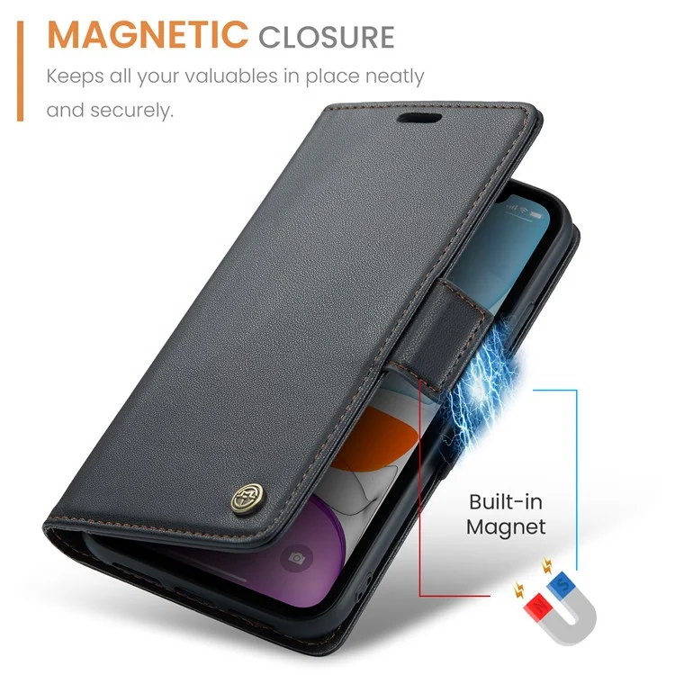 For iPhone 11 Leather Case CASEME 023 RFID Blocking 3 Card Slot Mobile Cover - Black