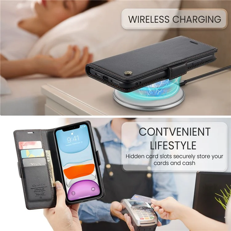 For iPhone 11 Leather Case CASEME 023 RFID Blocking 3 Card Slot Mobile Cover - Black