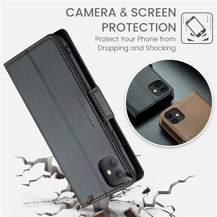 For iPhone 11 Leather Case CASEME 023 RFID Blocking 3 Card Slot Mobile Cover - Black