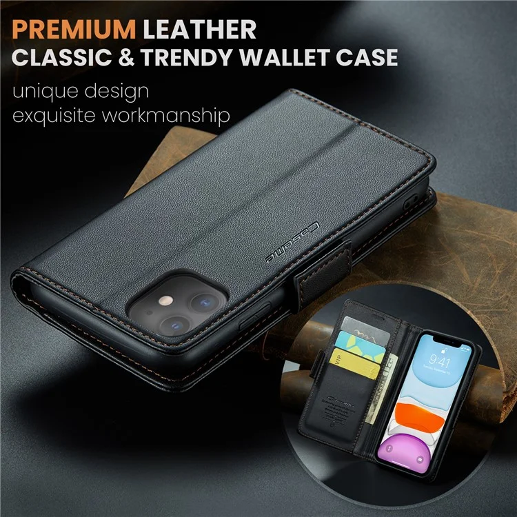 For iPhone 11 Leather Case CASEME 023 RFID Blocking 3 Card Slot Mobile Cover - Black
