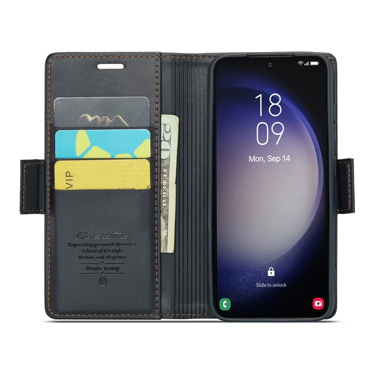 CASEME 023 Serie für Samsung Galaxy S23+ stoßfeste Hülle mit RFID-Blockierung, PU-Ledertasche mit Wallet - Schwarz