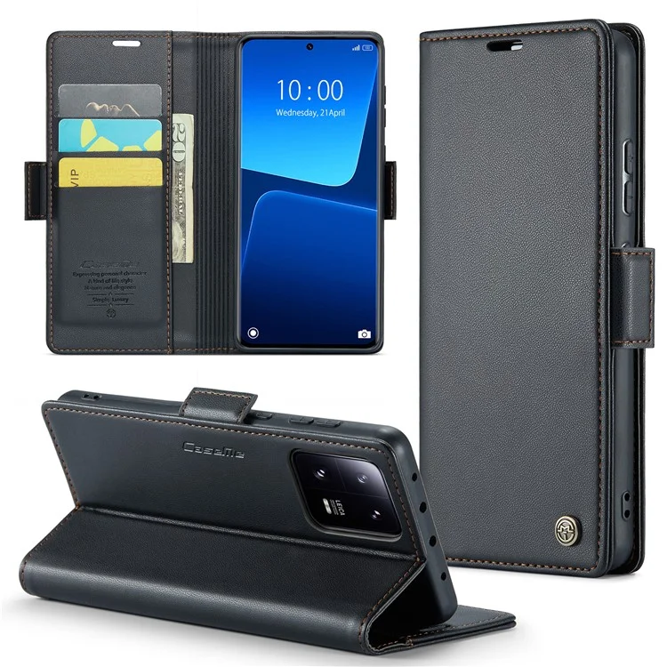 CASEME 023 Series For Xiaomi 13 Pro 5G PU Leather Flip Cover RFID Blocking Wallet Phone Case - Black