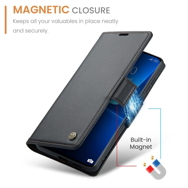 CASEME 023 Series For Xiaomi 13 Pro 5G PU Leather Flip Cover RFID Blocking Wallet Phone Case - Black