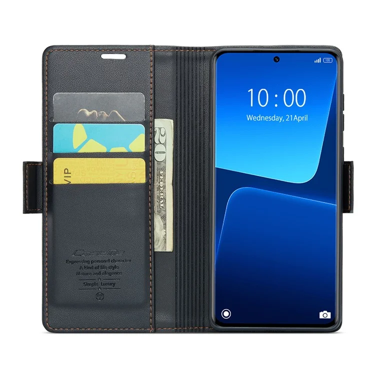 CASEME 023 Series For Xiaomi 13 Pro 5G PU Leather Flip Cover RFID Blocking Wallet Phone Case - Black