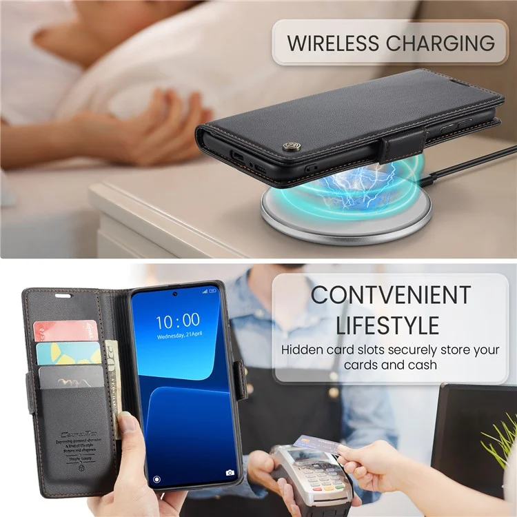 CASEME 023 Serie für Xiaomi 13 Pro 5G PU-Leder Flip-Cover RFID-Blockierung Wallet Phone Case - Schwarz