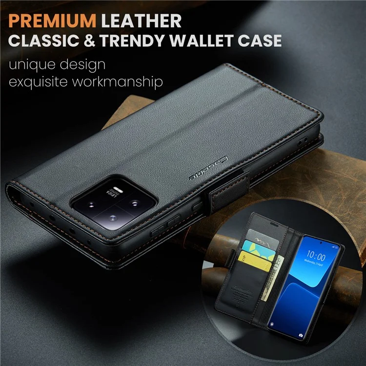 CASEME 023 Series For Xiaomi 13 Pro 5G PU Leather Flip Cover RFID Blocking Wallet Phone Case - Black