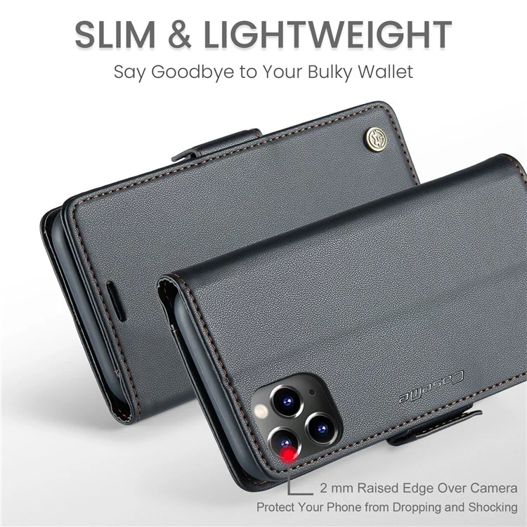 For iPhone 11 Pro Max Leather Case CASEME 023 RFID Blocking 3 Card Slot Mobile Cover - Black