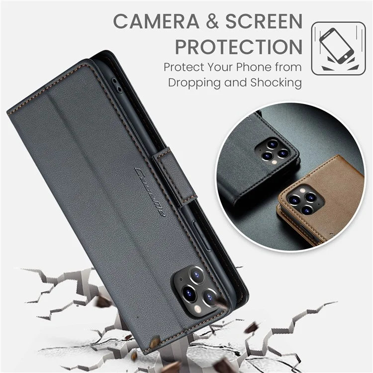 For iPhone 11 Pro Max Leather Case CASEME 023 RFID Blocking 3 Card Slot Mobile Cover - Black