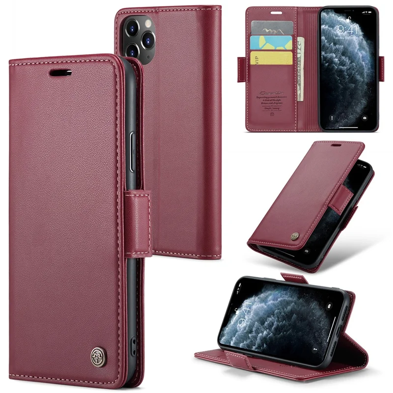 For iPhone 11 Pro Max Leather Case CASEME 023 RFID Blocking 3 Card Slot Mobile Cover - Red