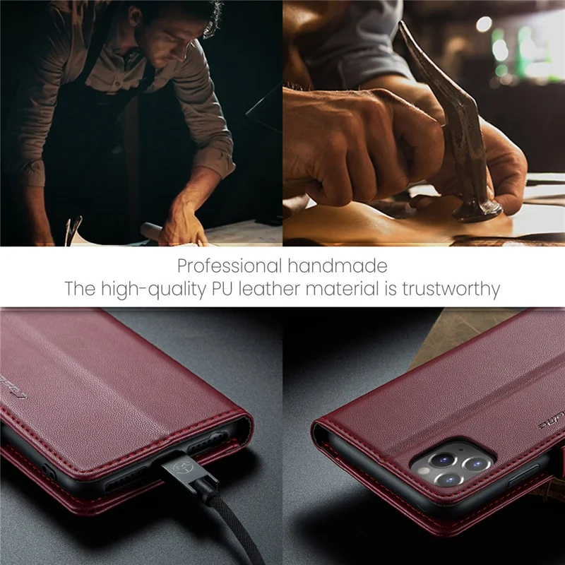 For iPhone 11 Pro Max Leather Case CASEME 023 RFID Blocking 3 Card Slot Mobile Cover - Red