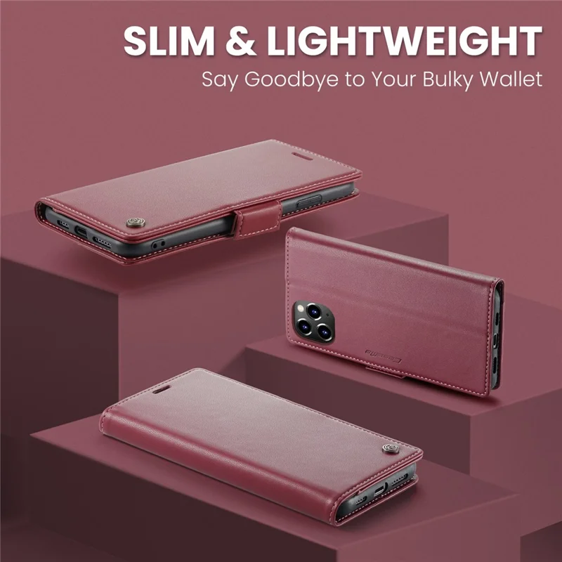 For iPhone 11 Pro Max Leather Case CASEME 023 RFID Blocking 3 Card Slot Mobile Cover - Red