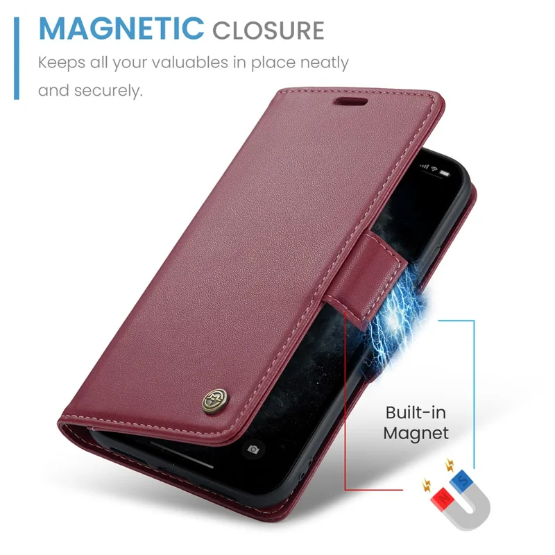 For iPhone 11 Pro Max Leather Case CASEME 023 RFID Blocking 3 Card Slot Mobile Cover - Red