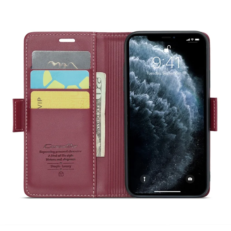 For iPhone 11 Pro Max Leather Case CASEME 023 RFID Blocking 3 Card Slot Mobile Cover - Red