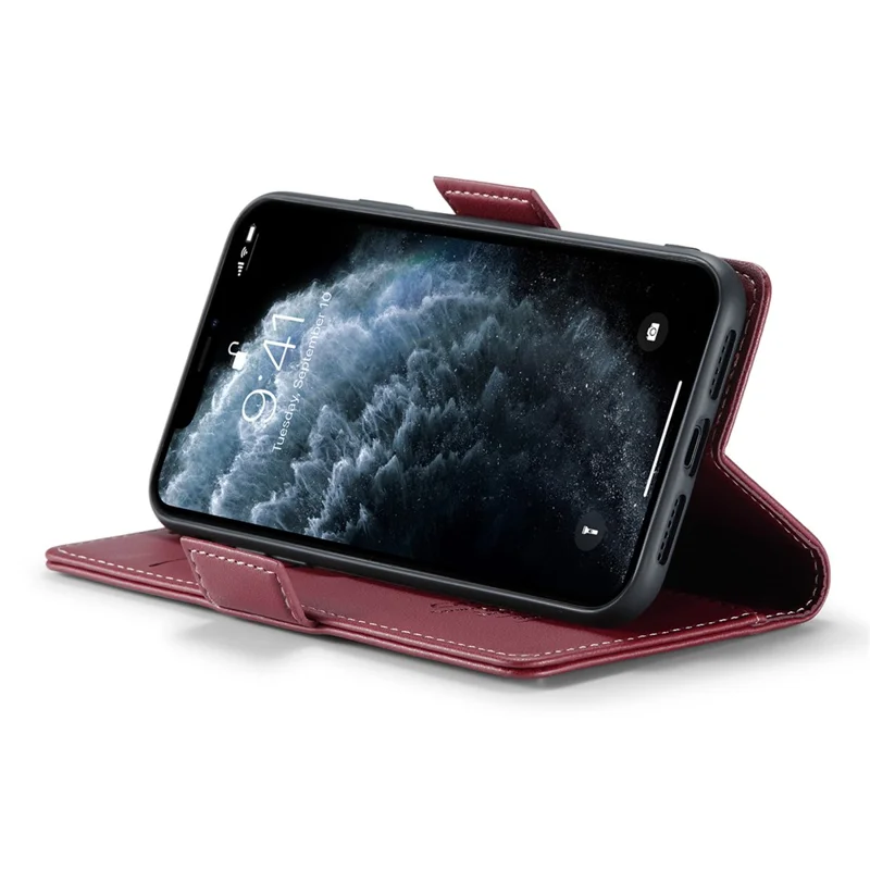 For iPhone 11 Pro Max Leather Case CASEME 023 RFID Blocking 3 Card Slot Mobile Cover - Red