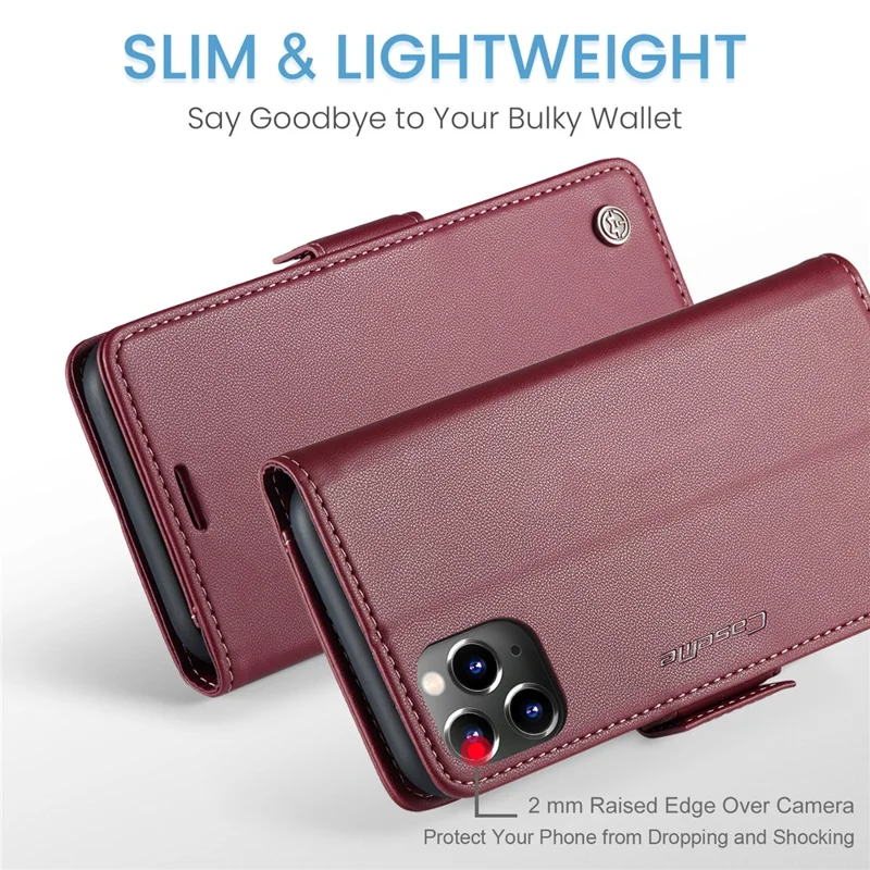 For iPhone 11 Pro Max Leather Case CASEME 023 RFID Blocking 3 Card Slot Mobile Cover - Red