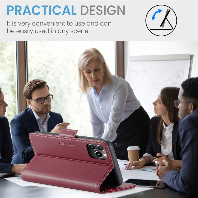 For iPhone 11 Pro Max Leather Case CASEME 023 RFID Blocking 3 Card Slot Mobile Cover - Red