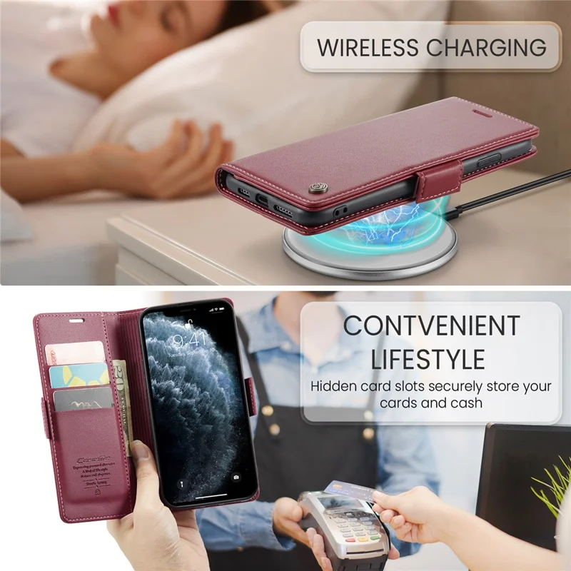 For iPhone 11 Pro Max Leather Case CASEME 023 RFID Blocking 3 Card Slot Mobile Cover - Red