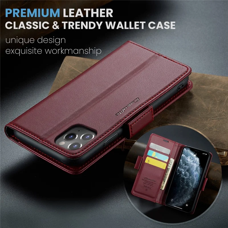 For iPhone 11 Pro Max Leather Case CASEME 023 RFID Blocking 3 Card Slot Mobile Cover - Red
