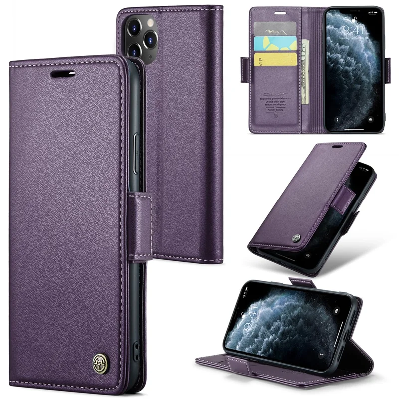 For iPhone 11 Pro Max Leather Case CASEME 023 RFID Blocking 3 Card Slot Mobile Cover - Purple
