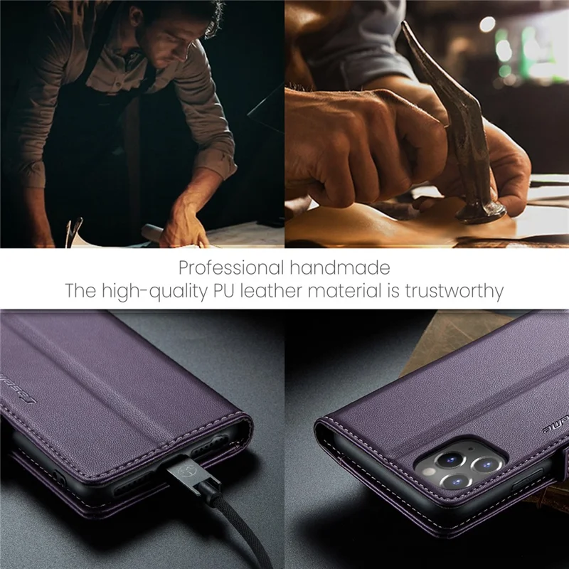 For iPhone 11 Pro Max Leather Case CASEME 023 RFID Blocking 3 Card Slot Mobile Cover - Purple