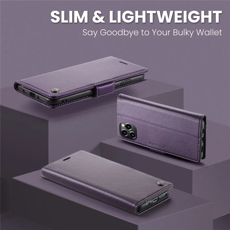 For iPhone 11 Pro Max Leather Case CASEME 023 RFID Blocking 3 Card Slot Mobile Cover - Purple