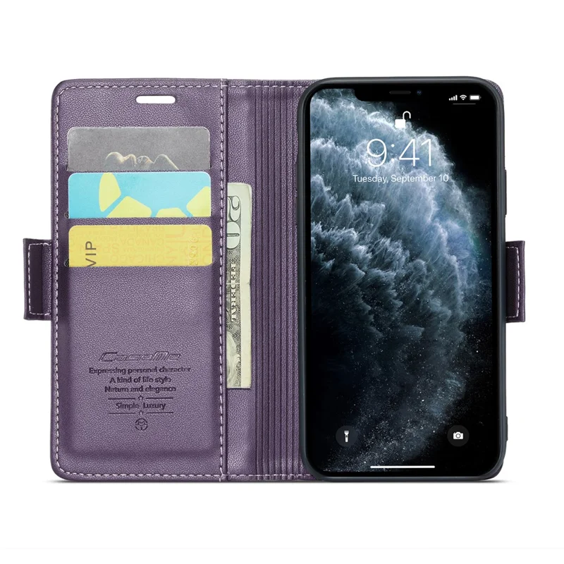 For iPhone 11 Pro Max Leather Case CASEME 023 RFID Blocking 3 Card Slot Mobile Cover - Purple