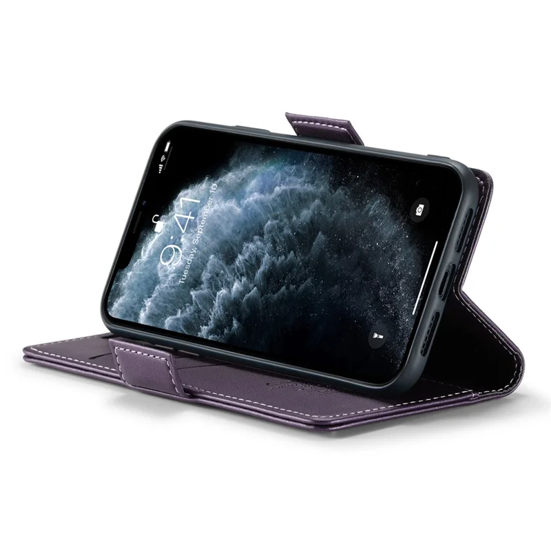 For iPhone 11 Pro Max Leather Case CASEME 023 RFID Blocking 3 Card Slot Mobile Cover - Purple