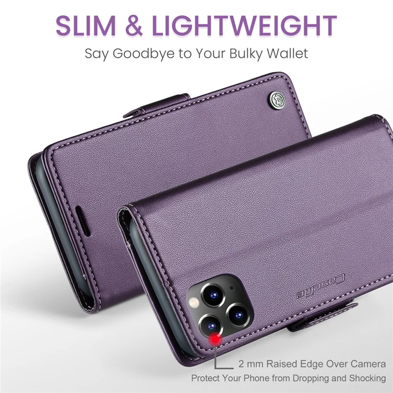 For iPhone 11 Pro Max Leather Case CASEME 023 RFID Blocking 3 Card Slot Mobile Cover - Purple