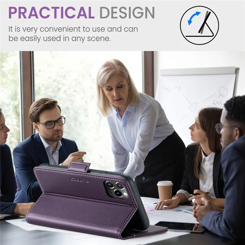 For iPhone 11 Pro Max Leather Case CASEME 023 RFID Blocking 3 Card Slot Mobile Cover - Purple