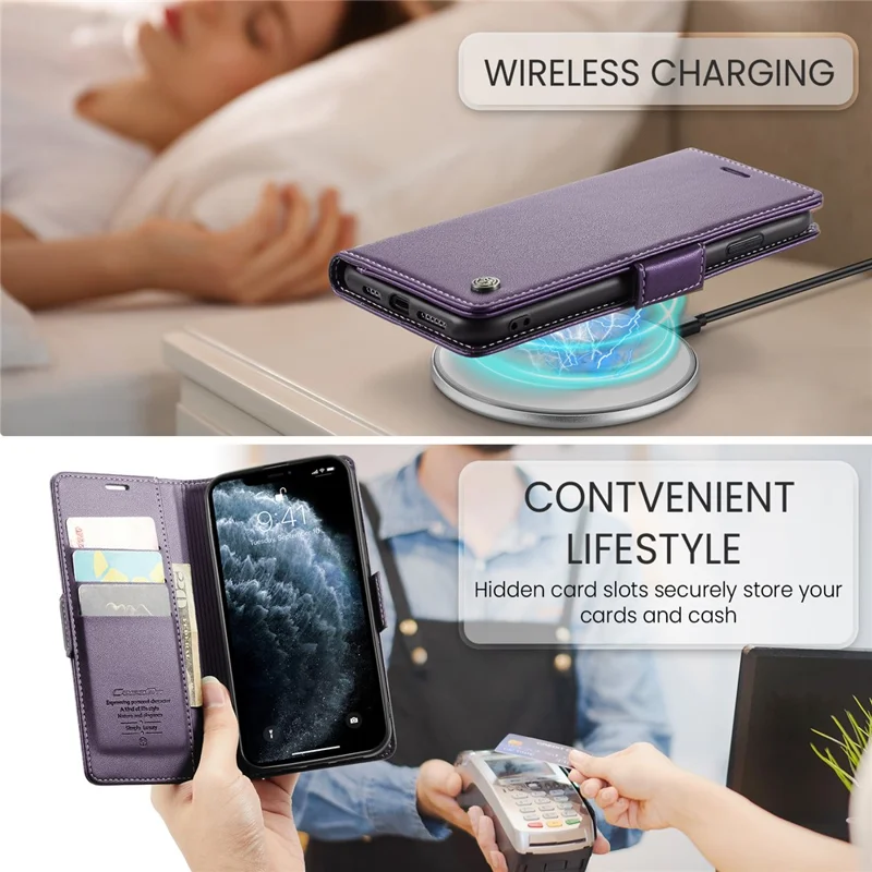 For iPhone 11 Pro Max Leather Case CASEME 023 RFID Blocking 3 Card Slot Mobile Cover - Purple