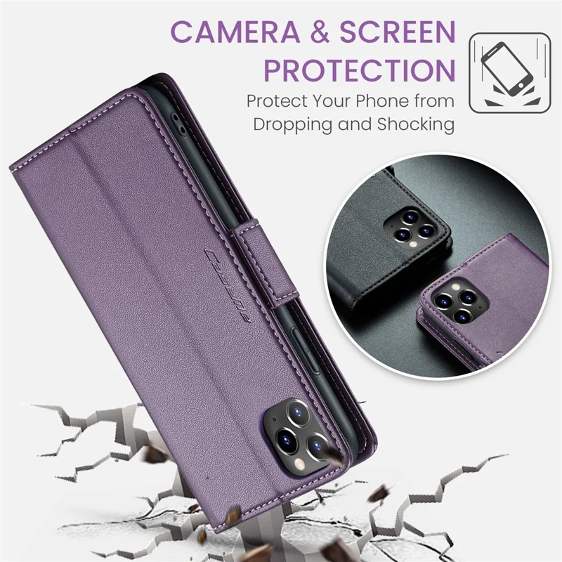 For iPhone 11 Pro Max Leather Case CASEME 023 RFID Blocking 3 Card Slot Mobile Cover - Purple